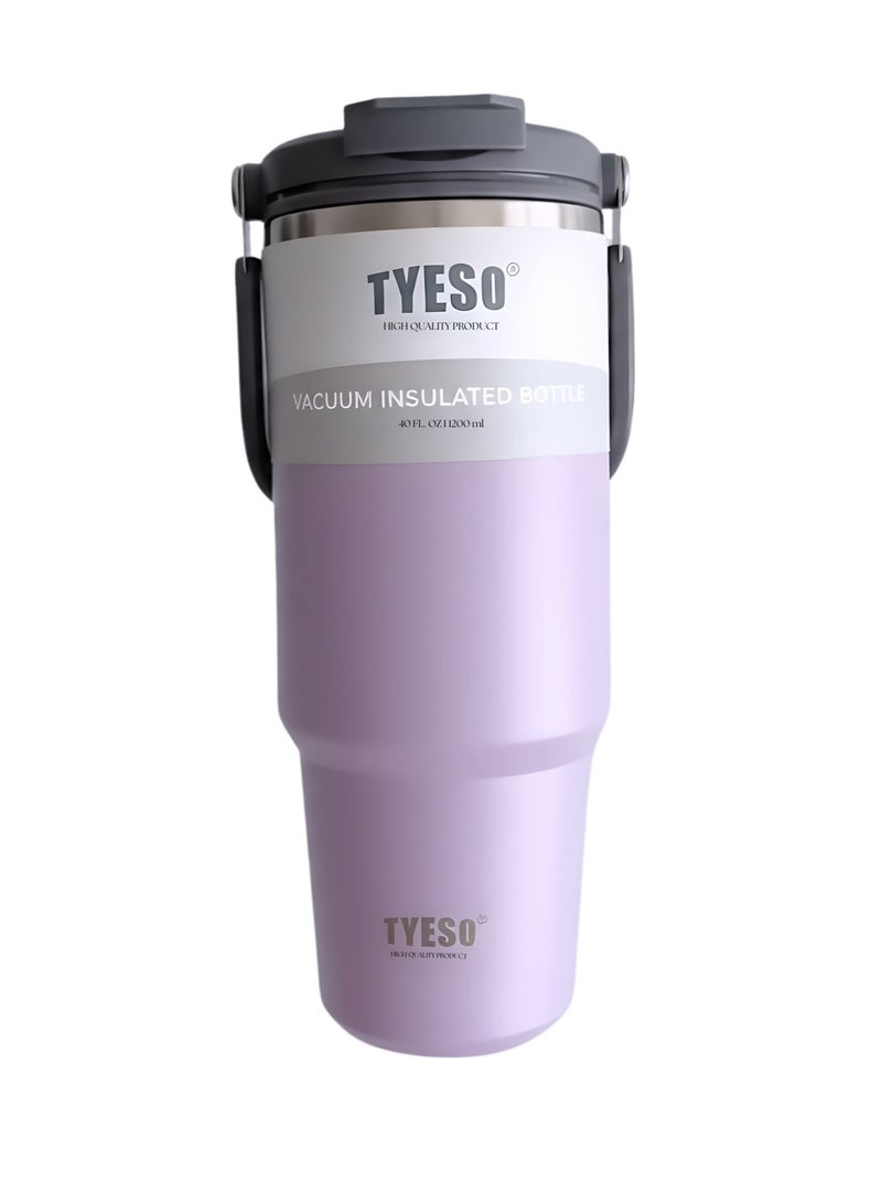TYESO 1200ml Vacuum Insulated Tumbler 40oz Stainless Steel Travel Mug with Handle & Lid – Double Wall Thermal Water Bottle for Hot & Cold Drinks, Leakproof Large Capacity Cup – Purple - Image 2